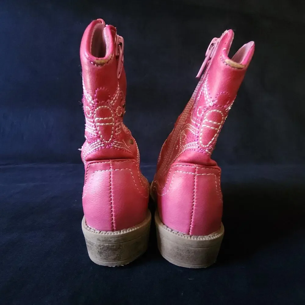 Cherokee Little Girls Western Cowgirl Boots Round Toe Pink Butterfly Size 6